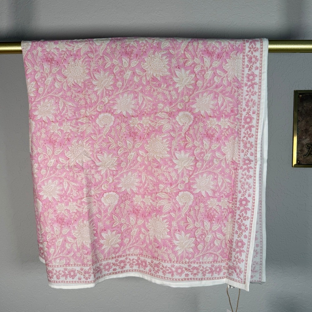 POL Pink Floral‎ Hand Block Print 100% Cotton Square Scarf SMQE16 New